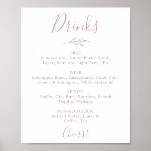 Poster Feuille minimale | Blush Rose Mariage Boissons Men (Devant)