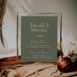 Poster Feuille minimale Boissons de signature vert fonc