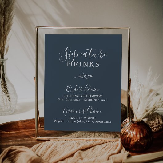 Poster Feuille minimale | Boissons signature bleu ardoise