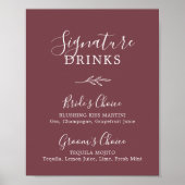Poster Feuille minimale | Burgundy Signature Boissons (Devant)