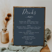 Poster Feuille minimale | Menu Boissons Mariage bleu ardo