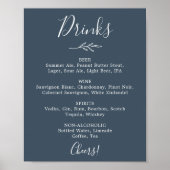 Poster Feuille minimale | Menu Boissons Mariage bleu ardo (Devant)