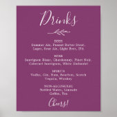 Poster Feuille minimale | Menu Boissons Mariages Berry Pu (Devant)