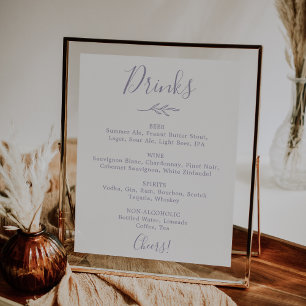 Poster Feuille minimale Menu Boissons Mariages pourpres