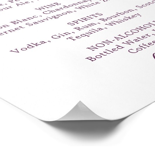 Poster Feuille minimale | Menu Consommation Mariage (Coin)