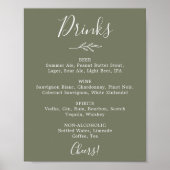 Poster Feuille minimale | Menu Mariage Vert foncé (Devant)