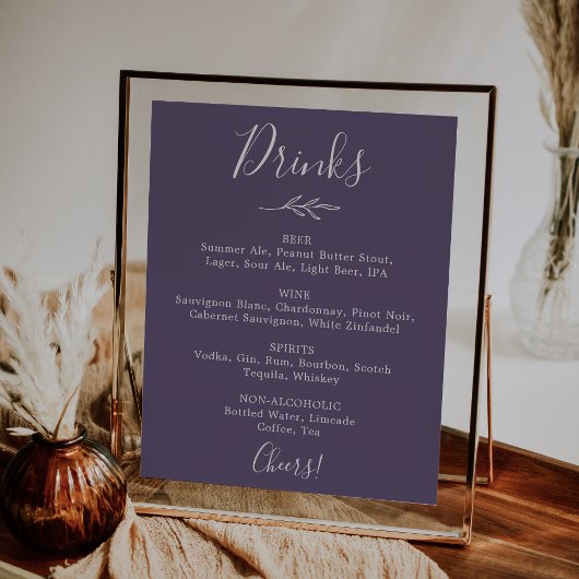 Poster Feuille minimale | Menu Plum Purple Mariage Boisso