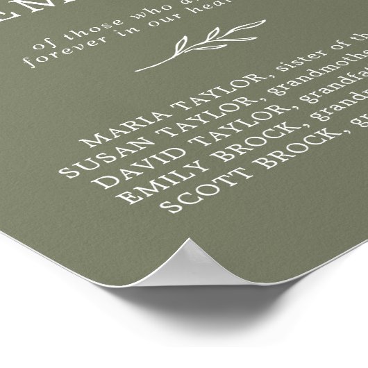 Poster Feuille Minime Vert Foncé En Mémoire Affectueuse M (Coin)