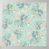 Poster Feuille Monstera - Turquoise, Vert, Corail, Moutar (Devant)