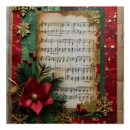 Poster Feuille Musique Noël Scrap Livre papier (Devant)