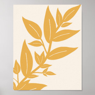 Poster Feuille Mustard Jaune Et Crème Blanc Botanique