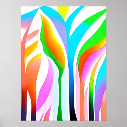 Poster Feuilles Abstraits en Pastels multicolores (Devant)
