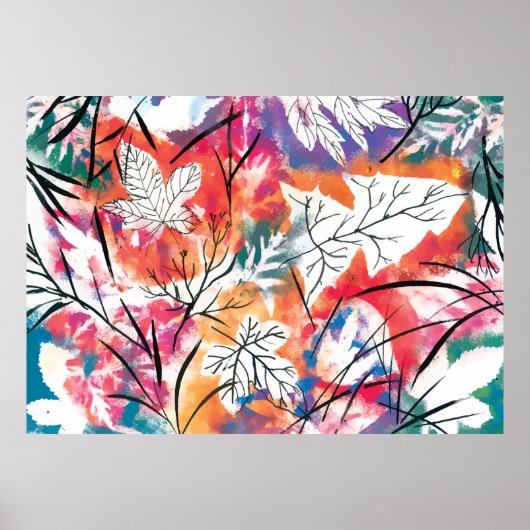 Poster Feuilles aquarelle (Devant)