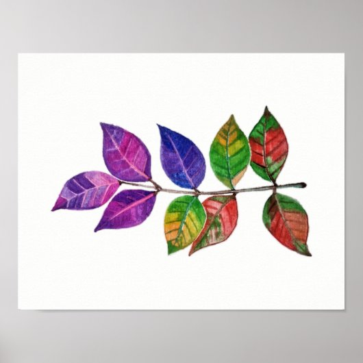 Poster Feuilles arc-en-ciel aquarelle (Devant)