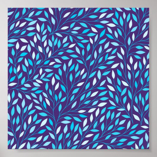 Poster Feuilles bleu aquarelle (Devant)