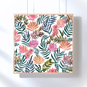 Poster Feuilles botaniques aquarelle Floral Coloré