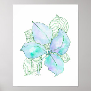 Poster Feuilles botaniques aquarelle vert menthe lavande