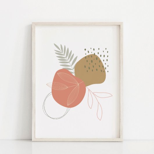 Poster Feuilles botaniques boho contre formes abstraites