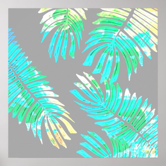 Poster Feuilles botaniques de Neon sur Grey (Devant)