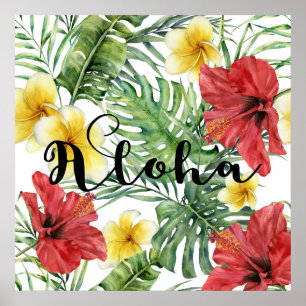 Poster Feuilles Botaniques Tropicales Fleur Floral Aloha 