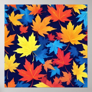 Poster Feuilles Colorées D'Automne Sur Arrière - plan Ble