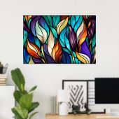 Poster Feuilles colorés en verre tendu (Bureau à domicile)