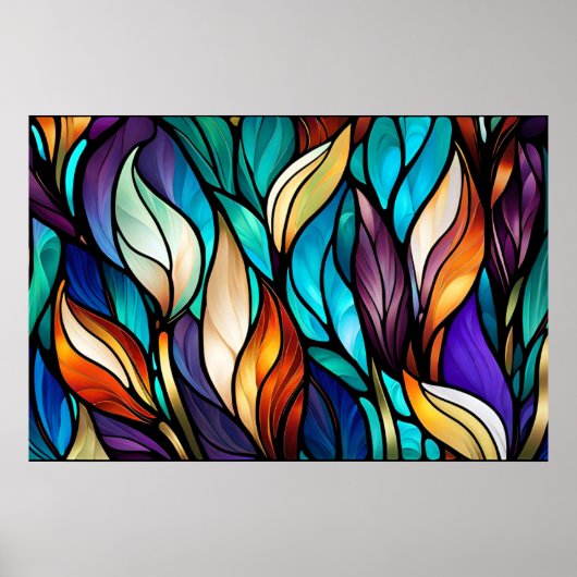 Poster Feuilles colorés en verre tendu (Devant)