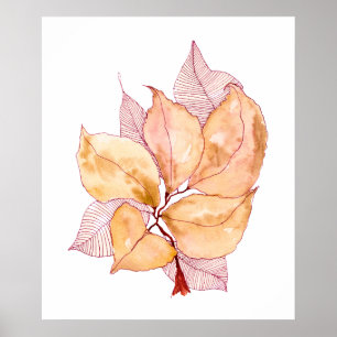 Poster Feuilles d'aquarelle d'automne Illustration botani