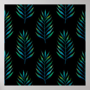 Poster Feuilles d'aquarelle verte sur un arrière - plan n