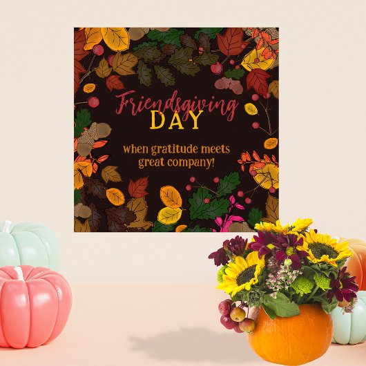 Poster Feuilles d'automne Acorns Berries Friendsgiving Ci