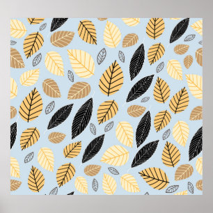 Poster Feuilles d'automne : Arrière - plan bleu transpare