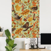 Poster Feuilles d'automne, baies, champignons et fleurs (Bureau à domicile)