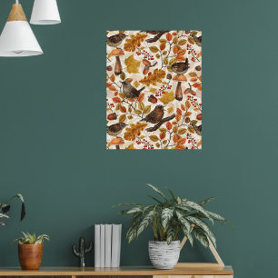 Poster Feuilles d'automne, baies, champignons et fleurs