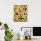 Poster Feuilles d'automne, baies, champignons et roitelet (Bureau à domicile)