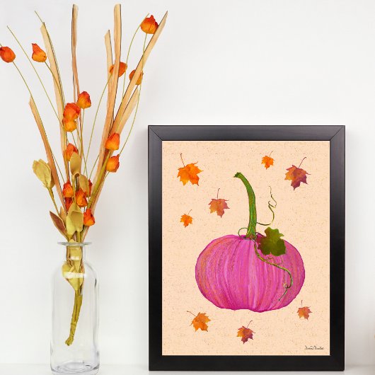 Poster Feuilles d'automne Citrouilles roses