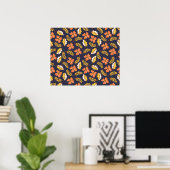 Poster Feuilles d'automne en chute chaude avec fleurs (Bureau à domicile)