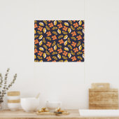 Poster Feuilles d'automne en chute chaude avec fleurs (Cuisine)