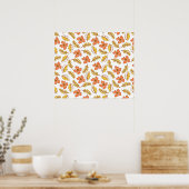 Poster Feuilles d'automne en chute chaude avec fleurs (Cuisine)