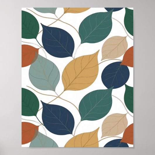 Poster Feuilles d'AUTOMNE grises Modernes Création Graphi (Devant)