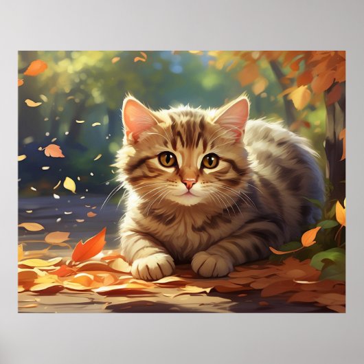 Poster *~* Feuilles d'automne Kitty 5:4 Kitten Cat AP68 (Devant)