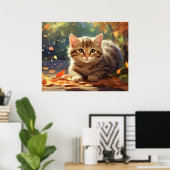 Poster *~* Feuilles d'automne Kitty 5:4 Kitten Cat AP68 (Bureau à domicile)