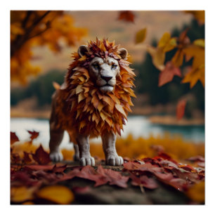 Poster Feuilles d'automne Lion