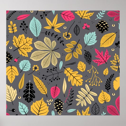 Poster Feuilles d'automne : Motif foncé sans couture (Devant)