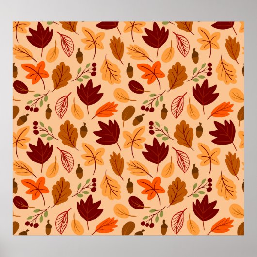 Poster Feuilles d'automne, motif simple et enfantin. (Devant)