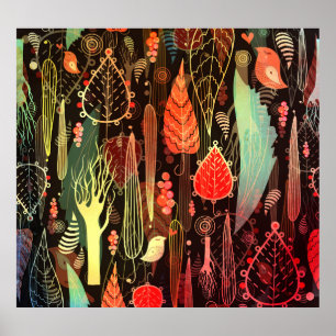 Poster Feuilles d'automne : motif transparent foncé.