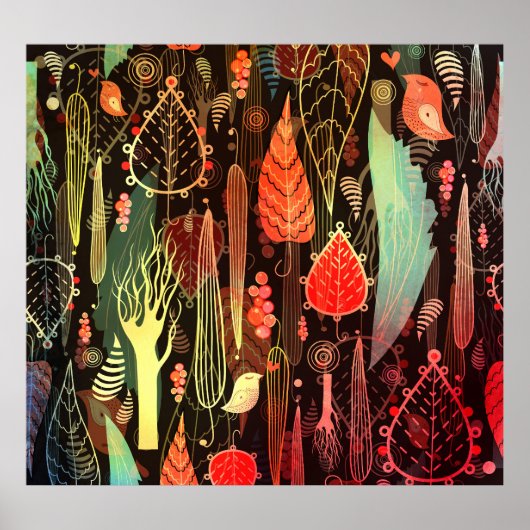 Poster Feuilles d'automne : motif transparent foncé. (Devant)