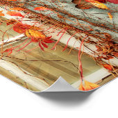 Poster Feuilles d'automne Rouge Orange Pays Antique Fenêt (Coin)