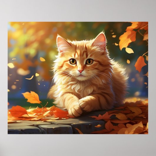 Poster *~* Feuilles de automne Kitty 5:4 Chat Kitten AP68 (Devant)