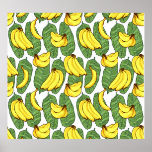 Poster Feuilles de bananes : Motif de fruits tropicaux