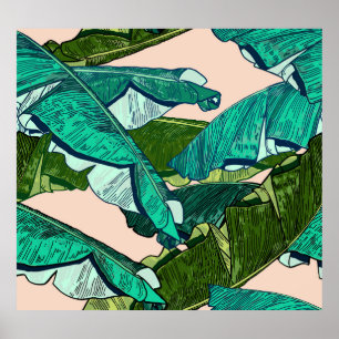 Poster Feuilles de bananes : Motif Tropical sans joint.
